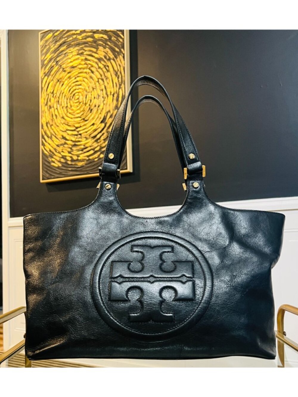 Tory Burch Black Leather Black Bombe Ella Satchel Shoulder Bag - Picture 12 of 12